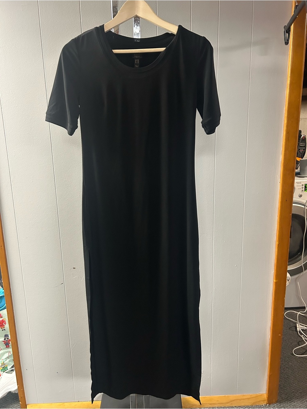 G.I.L.I Short sleeve black maxi dress ribbed neck and arm XSP